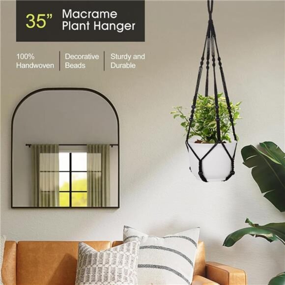 Macrame Plant Hanger for 5 to 10 Inch Plant Pots, 35 Inch Woven Rope Hanger Kits - Picture 2 of 7